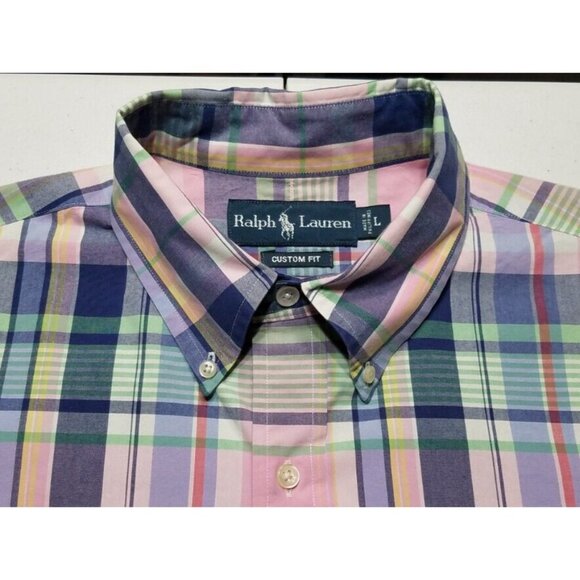 Ralph Lauren Long Sleeve Button Down Custom Fit Madras Plaid Casual Shirt Men L - Picture 5 of 10